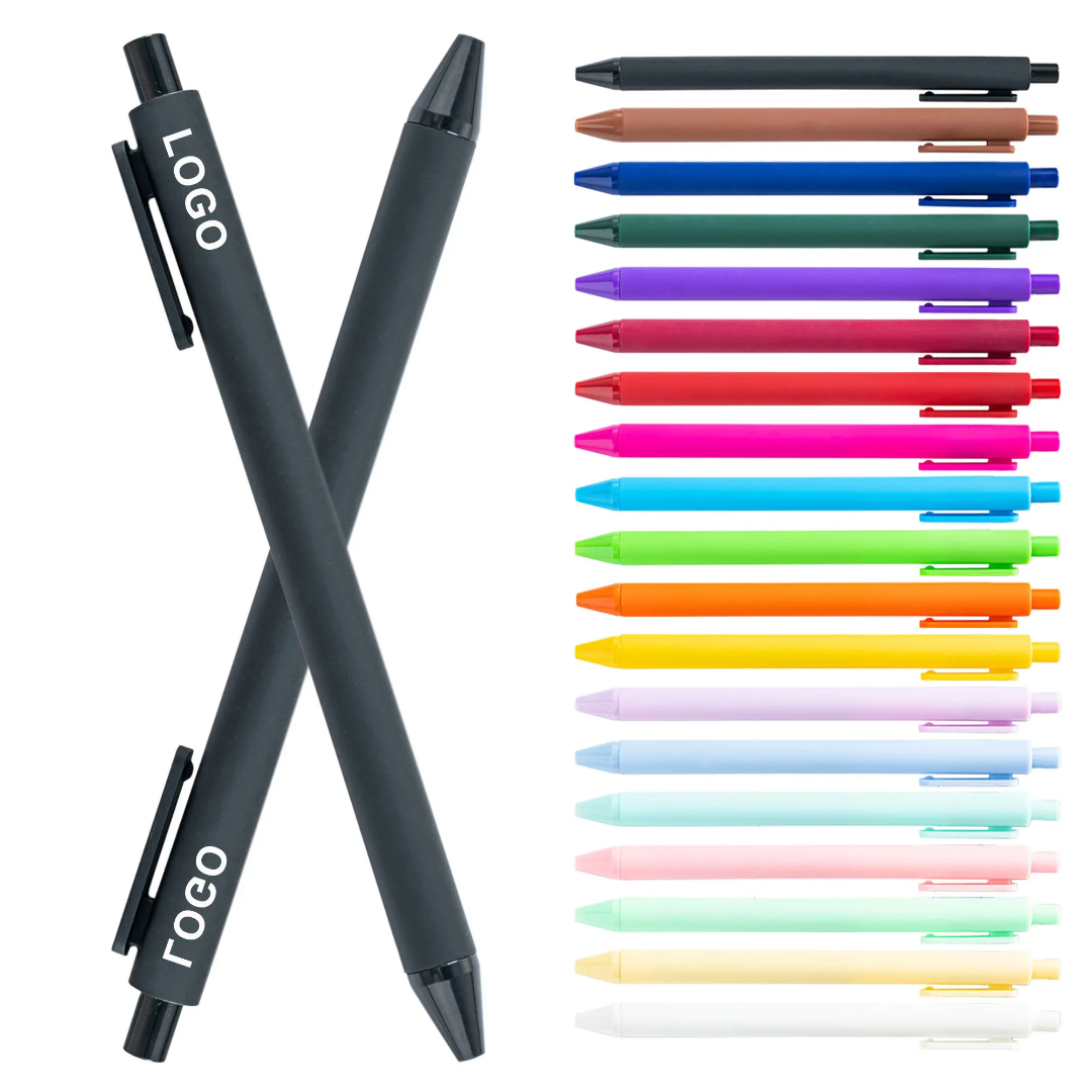 Hot Selling Custom Logo Printed 1.0mm Wholesale Retractable Soft Rubber Click Plastic Pen Multiple Colors Writing