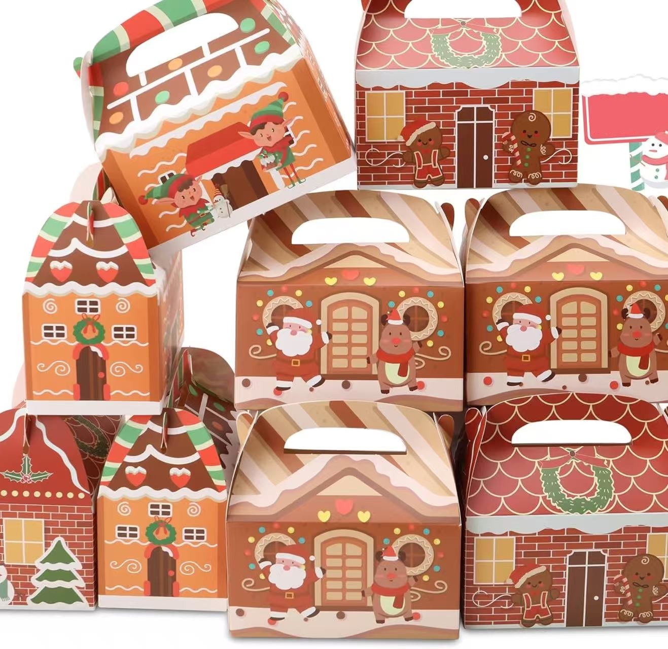 Christmas Cookie Gift Boxes-Customizable Art Paper and Cardboard Matte Finish for Holiday Party Favors and Tea Use