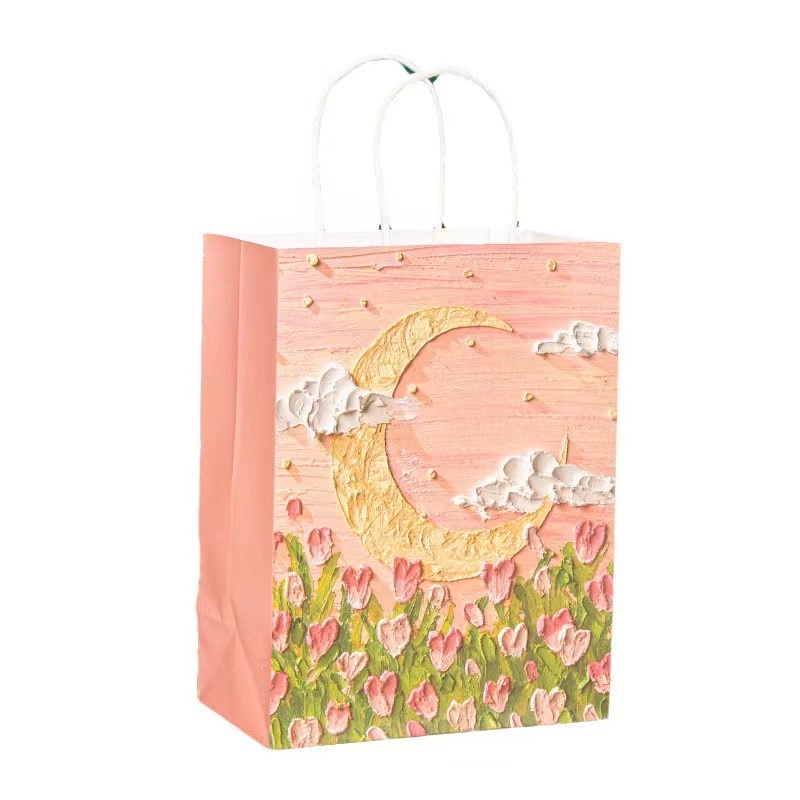 Creative Oil Painting Custom Paper Bag Cowhide Handmade Gift Bag for Clothing and Gifts Tote Bag with Unique Design