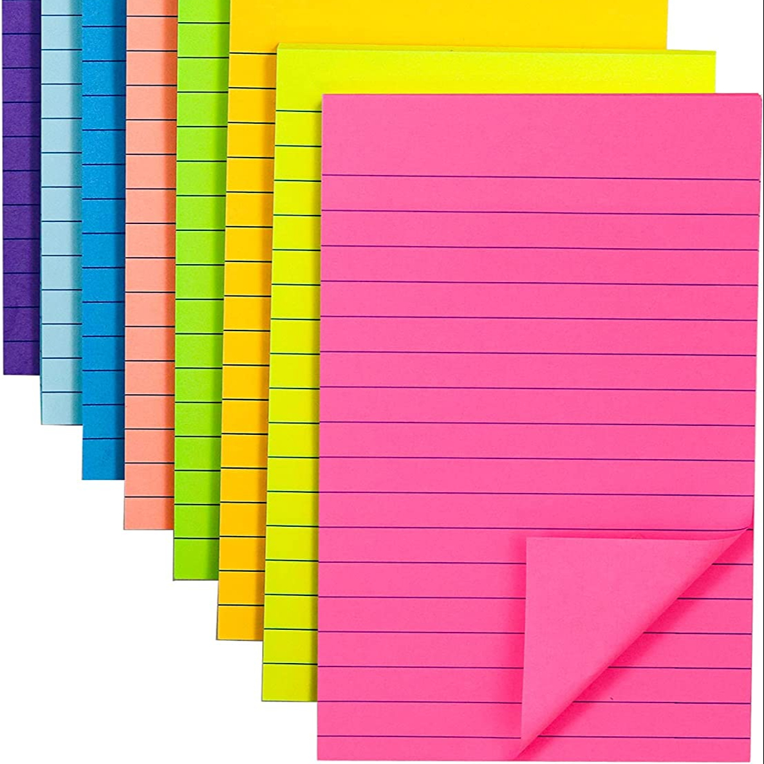 Lined Sticky Notes Post 8 Colors Self Sticky Notes Pad Its 4X6 in Bright Post Stick Colorful Big Square Sticky Notes 40 Sheet